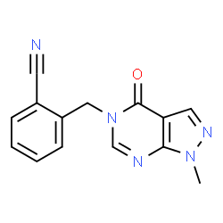 ChemSpider 2D Image | 2-[(1-Methyl-4-oxo-1,4-dihydro-5H-pyrazolo[3,4-d]pyrimidin-5-yl)methyl]benzonitrile | C14H11N5O