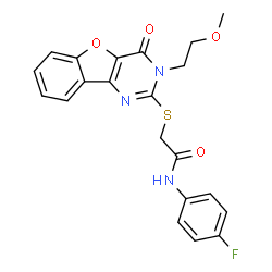 ChemSpider 2D Image | N-(4-Fluorophenyl)-2-{[3-(2-methoxyethyl)-4-oxo-3,4-dihydro[1]benzofuro[3,2-d]pyrimidin-2-yl]sulfanyl}acetamide | C21H18FN3O4S
