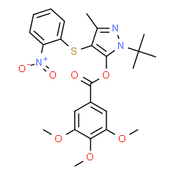 ChemSpider 2D Image | 3-Methyl-1-(2-methyl-2-propanyl)-4-[(2-nitrophenyl)sulfanyl]-1H-pyrazol-5-yl 3,4,5-trimethoxybenzoate | C24H27N3O7S