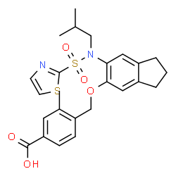 ChemSpider 2D Image | 4-[({6-[Isobutyl(1,3-thiazol-2-ylsulfonyl)amino]-2,3-dihydro-1H-inden-5-yl}oxy)methyl]-3-methylbenzoic acid | C25H28N2O5S2