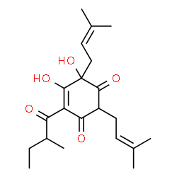 ChemSpider 2D Image | 5,6-Dihydroxy-4-(2-methylbutanoyl)-2,6-bis(3-methyl-2-buten-1-yl)-4-cyclohexene-1,3-dione | C21H30O5