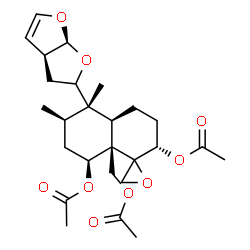 ChemSpider 2D Image | (2S,4aR,5S,6R,8S,8aR)-8a-(Acetoxymethyl)-5,6-dimethyl-5-[(3aS,6aS)-2,3,3a,6a-tetrahydrofuro[2,3-b]furan-2-yl]octahydro-2H-spiro[naphthalene-1,2'-oxirane]-2,8-diyl diacetate | C26H36O9