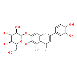 ChemSpider 2D Image | 2-(3,4-Dihydroxyphenyl)-5,6-dihydroxy-4-oxo-4H-chromen-7-yl beta-D-glucopyranoside | C21H20O12