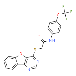ChemSpider 2D Image | 2-([1]Benzofuro[3,2-d]pyrimidin-4-ylsulfanyl)-N-[4-(trifluoromethoxy)phenyl]acetamide | C19H12F3N3O3S