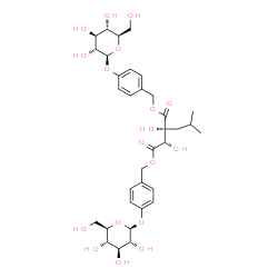 ChemSpider 2D Image | Bis[4-(beta-D-glucopyranosyloxy)benzyl] (2R,3S)-2,3-dihydroxy-2-isobutylsuccinate | C34H46O18