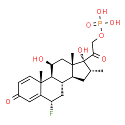ChemSpider 2D Image | (6alpha,11beta,16alpha)-6-Fluoro-11,17-dihydroxy-16-methyl-3,20-dioxopregna-1,4-dien-21-yl dihydrogen phosphate | C22H30FO8P