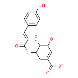 ChemSpider 2D Image | 3,4-Dihydroxy-5-{[(2E)-3-(4-hydroxyphenyl)-2-propenoyl]oxy}-1-cyclohexene-1-carboxylate | C16H15O7