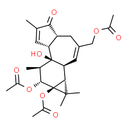 ChemSpider 2D Image | (1aR,1bS,4aR,7aR,7bR,8R,9R,9aS)-3-(Acetoxymethyl)-7b-hydroxy-1,1,6,8-tetramethyl-5-oxo-1,1a,1b,4,4a,5,7a,7b,8,9-decahydro-9aH-cyclopropa[3,4]benzo[1,2-e]azulene-9,9a-diyl diacetate | C26H34O8