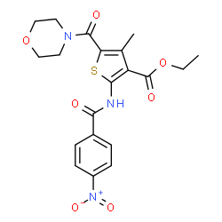 ChemSpider 2D Image | Ethyl 4-methyl-5-(4-morpholinylcarbonyl)-2-[(4-nitrobenzoyl)amino]-3-thiophenecarboxylate | C20H21N3O7S