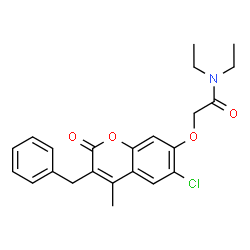 ChemSpider 2D Image | 2-[(3-Benzyl-6-chloro-4-methyl-2-oxo-2H-chromen-7-yl)oxy]-N,N-diethylacetamide | C23H24ClNO4