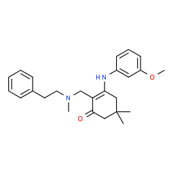 ChemSpider 2D Image | 3-[(3-Methoxyphenyl)amino]-5,5-dimethyl-2-{[methyl(2-phenylethyl)amino]methyl}-2-cyclohexen-1-one | C25H32N2O2