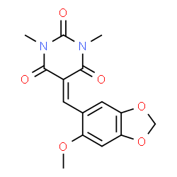 ChemSpider 2D Image | Pyrimidine-2,4,6-trione, 5-(6-methoxybenzo[1,3]dioxol-5-ylmethylene)-1,3-dimethyl- | C15H14N2O6