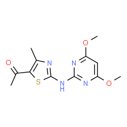 ChemSpider 2D Image | 1-{2-[(4,6-Dimethoxy-2-pyrimidinyl)amino]-4-methyl-1,3-thiazol-5-yl}ethanone | C12H14N4O3S