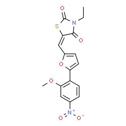 ChemSpider 2D Image | (5E)-3-Ethyl-5-{[5-(2-methoxy-4-nitrophenyl)-2-furyl]methylene}-1,3-thiazolidine-2,4-dione | C17H14N2O6S