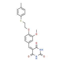 ChemSpider 2D Image | 5-(3-Methoxy-4-{2-[(4-methylphenyl)sulfanyl]ethoxy}benzylidene)-2,4,6(1H,3H,5H)-pyrimidinetrione | C21H20N2O5S