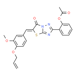 ChemSpider 2D Image | 2-{(5Z)-5-[4-(Allyloxy)-3-methoxybenzylidene]-6-oxo-5,6-dihydro[1,3]thiazolo[3,2-b][1,2,4]triazol-2-yl}phenyl acetate | C23H19N3O5S