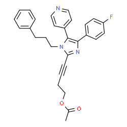 ChemSpider 2D Image | 4-[4-(4-Fluorophenyl)-1-(3-phenylpropyl)-5-(4-pyridinyl)-1H-imidazol-2-yl]-3-butyn-1-yl acetate | C29H26FN3O2