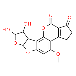 ChemSpider 2D Image | 8,9-Dihydroxy-4-methoxy-2,3,6a,8,9,9a-hexahydrocyclopenta[c]furo[3',2':4,5]furo[2,3-h]chromene-1,11-dione | C17H14O8