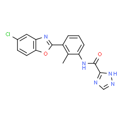 ChemSpider 2D Image | N-[3-(5-Chloro-1,3-benzoxazol-2-yl)-2-methylphenyl]-1H-1,2,4-triazole-5-carboxamide | C17H12ClN5O2