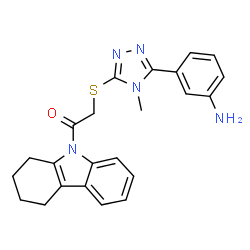 ChemSpider 2D Image | 2-{[5-(3-Aminophenyl)-4-methyl-4H-1,2,4-triazol-3-yl]sulfanyl}-1-(1,2,3,4-tetrahydro-9H-carbazol-9-yl)ethanone | C23H23N5OS