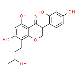 ChemSpider 2D Image | 3-(2,4-Dihydroxyphenyl)-5,7-dihydroxy-8-(3-hydroxy-3-methylbutyl)-2,3-dihydro-4H-chromen-4-one | C20H22O7