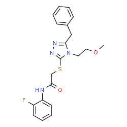 ChemSpider 2D Image | 2-{[5-Benzyl-4-(2-methoxyethyl)-4H-1,2,4-triazol-3-yl]sulfanyl}-N-(2-fluorophenyl)acetamide | C20H21FN4O2S