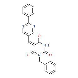 ChemSpider 2D Image | (5E)-1-Benzyl-5-[(2-phenyl-5-pyrimidinyl)methylene]-2,4,6(1H,3H,5H)-pyrimidinetrione | C22H16N4O3