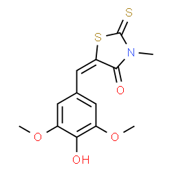 ChemSpider 2D Image | (5E)-5-(4-Hydroxy-3,5-dimethoxybenzylidene)-3-methyl-2-thioxo-1,3-thiazolidin-4-one | C13H13NO4S2