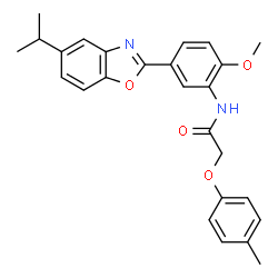 ChemSpider 2D Image | N-[5-(5-Isopropyl-1,3-benzoxazol-2-yl)-2-methoxyphenyl]-2-(4-methylphenoxy)acetamide | C26H26N2O4