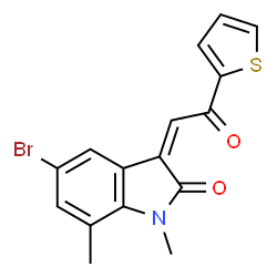 ChemSpider 2D Image | (3Z)-5-Bromo-1,7-dimethyl-3-[2-oxo-2-(2-thienyl)ethylidene]-1,3-dihydro-2H-indol-2-one | C16H12BrNO2S