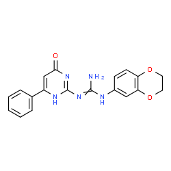 ChemSpider 2D Image | guanidine, N-(2,3-dihydro-1,4-benzodioxin-6-yl)-N'-(4-hydroxy-6-phenyl-2-pyrimidinyl)- | C19H17N5O3