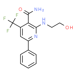 ChemSpider 2D Image | 2-[(2-Hydroxyethyl)amino]-6-phenyl-4-(trifluoromethyl)nicotinamide | C15H14F3N3O2