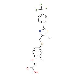 ChemSpider 2D Image | {2-Methyl-4-[({5-methyl-2-[4-(trifluoromethyl)phenyl]-1,3-thiazol-4-yl}methyl)sulfanyl]phenoxy}acetic acid | C21H18F3NO3S2