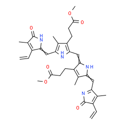 ChemSpider 2D Image | methyl 3-[2-[[3-(3-methoxy-3-oxo-propyl)-4-methyl-5-[(3-methyl-5-oxo-4-vinyl-pyrrol-2-yl)methylene]pyrrol-2-ylidene]methyl]-4-methyl-5-[(4-methyl-5-oxo-3-vinyl-pyrrol-2-ylidene)methyl]-1H-pyrrol-3-yl]propanoate | C35H38N4O6