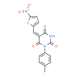 ChemSpider 2D Image | (5E)-1-(4-Methylphenyl)-5-[(5-nitro-2-thienyl)methylene]-2,4,6(1H,3H,5H)-pyrimidinetrione | C16H11N3O5S