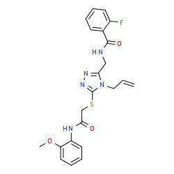 ChemSpider 2D Image | N-{[4-Allyl-5-({2-[(2-methoxyphenyl)amino]-2-oxoethyl}sulfanyl)-4H-1,2,4-triazol-3-yl]methyl}-2-fluorobenzamide | C22H22FN5O3S