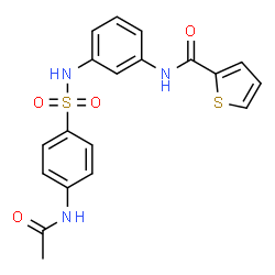 ChemSpider 2D Image | N-(3-{[(4-Acetamidophenyl)sulfonyl]amino}phenyl)-2-thiophenecarboxamide | C19H17N3O4S2