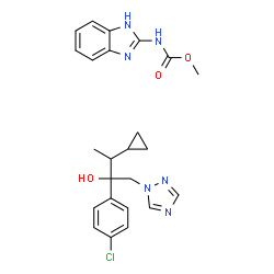 ChemSpider 2D Image | Methyl 1H-benzimidazol-2-ylcarbamate - 2-(4-chlorophenyl)-3-cyclopropyl-1-(1H-1,2,4-triazol-1-yl)-2-butanol (1:1) | C24H27ClN6O3