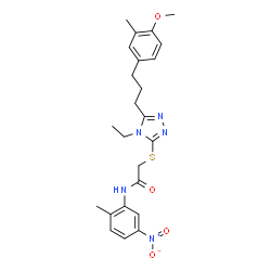ChemSpider 2D Image | 2-({4-Ethyl-5-[3-(4-methoxy-3-methylphenyl)propyl]-4H-1,2,4-triazol-3-yl}sulfanyl)-N-(2-methyl-5-nitrophenyl)acetamide | C24H29N5O4S