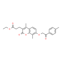 ChemSpider 2D Image | Ethyl 3-{4,8-dimethyl-7-[2-(4-methylphenyl)-2-oxoethoxy]-2-oxo-2H-chromen-3-yl}propanoate | C25H26O6