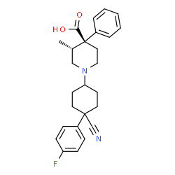 ChemSpider 2D Image | (3R,4S)-1-[4-Cyano-4-(4-fluorophenyl)cyclohexyl]-3-methyl-4-phenyl-4-piperidinecarboxylic acid | C26H29FN2O2