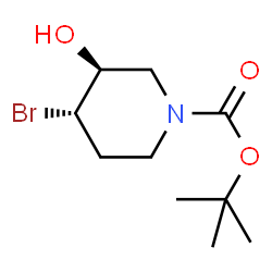 ChemSpider 2D Image | 2-Methyl-2-propanyl (3S,4S)-4-bromo-3-hydroxy-1-piperidinecarboxylate | C10H18BrNO3