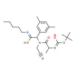 ChemSpider 2D Image | 2-Methyl-2-propanyl (1-{(cyanomethyl)[1-(3,5-dimethylphenyl)-2-oxo-2-(pentylamino)ethyl]amino}-1-oxo-2-propanyl)carbamate | C25H38N4O4