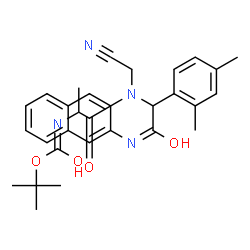 ChemSpider 2D Image | 2-Methyl-2-propanyl (1-{(cyanomethyl)[1-(2,4-dimethylphenyl)-2-(2-naphthylamino)-2-oxoethyl]amino}-1-oxo-2-propanyl)carbamate | C30H34N4O4