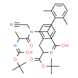 ChemSpider 2D Image | 2-Methyl-2-propanyl N-{[(cyanomethyl)(N-{[(2-methyl-2-propanyl)oxy]carbonyl}alanyl)amino](2,6-dimethylphenyl)acetyl}phenylalaninate | C33H44N4O6