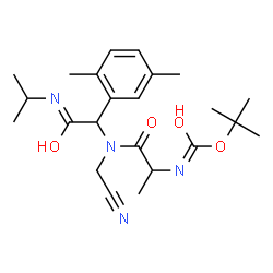 ChemSpider 2D Image | 2-Methyl-2-propanyl (1-{(cyanomethyl)[1-(2,5-dimethylphenyl)-2-(isopropylamino)-2-oxoethyl]amino}-1-oxo-2-propanyl)carbamate | C23H34N4O4
