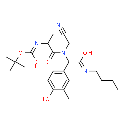 ChemSpider 2D Image | 2-Methyl-2-propanyl (1-{[2-(butylamino)-1-(4-hydroxy-3-methylphenyl)-2-oxoethyl](cyanomethyl)amino}-1-oxo-2-propanyl)carbamate | C23H34N4O5