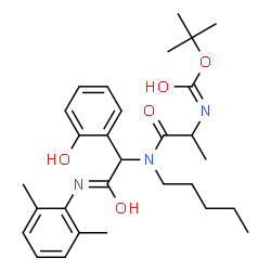 ChemSpider 2D Image | 2-Methyl-2-propanyl {1-[{2-[(2,6-dimethylphenyl)amino]-1-(2-hydroxyphenyl)-2-oxoethyl}(pentyl)amino]-1-oxo-2-propanyl}carbamate | C29H41N3O5