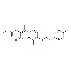 ChemSpider 2D Image | Methyl {4,8-dimethyl-7-[2-(4-methylphenyl)-2-oxoethoxy]-2-oxo-2H-chromen-3-yl}acetate | C23H22O6