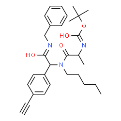 ChemSpider 2D Image | 2-Methyl-2-propanyl (1-{[2-(benzylamino)-1-(4-ethynylphenyl)-2-oxoethyl](pentyl)amino}-1-oxo-2-propanyl)carbamate | C30H39N3O4
